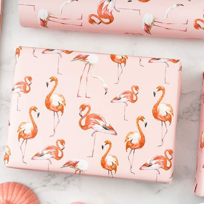 WRAPAHOLIC 30 Inch Flamingo Wrapping Paper Roll - 30 Inch x 33 Feet - Pink Flamingo Summer Wrapping Paper for Kids Girls Women Birthday, Wedding, Baby Shower, Bridal Shower