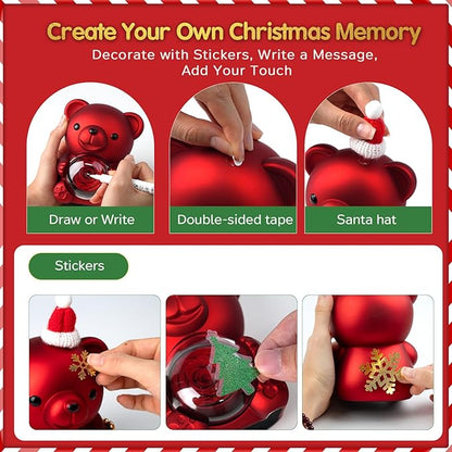 Christmas Teddy Bear with Preserved Rose, DIY Bear Roses Gift Set with Hidden Jewelry Box, Santa Hat & Stickers, for Women, Girlfriend, Wife, Forever Eternal Rose Flower Decor
