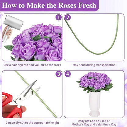 80 Pcs Roses Artificial Flowers, Silk Light Purple Artificial Flowers Petals Long Stem Roses for Wedding Bouquet Home Party Decor