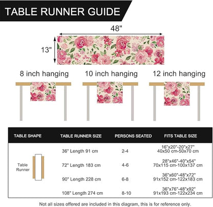 Seliem Spring Summer Watercolor Flower Table Runner, Pink Peony Floral Kitchen Dining Table Decor, Seasonal Burlap Home Decoration Indoor Outdoor Party Supply 13 x 48 Inches