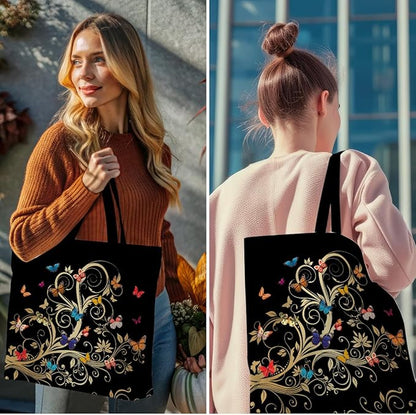 Decohim Floral Butterfly Canvas Tote Bag Boho Canvas Bag with Pocket for Work Office Women Girl Christmas Birthday Gifts