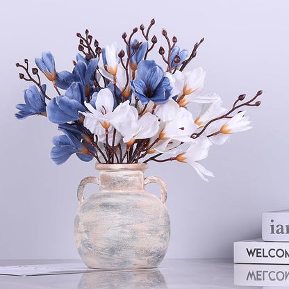 5.9in Rustic Ceramic Farmhouse Flower Small Vase, Beige Terracotta Pottery Decorative Vases Distressed, Round Vases with Handles for Home Wabi Sabi Coffee Table Entryway Decor or Kitchen Utensils