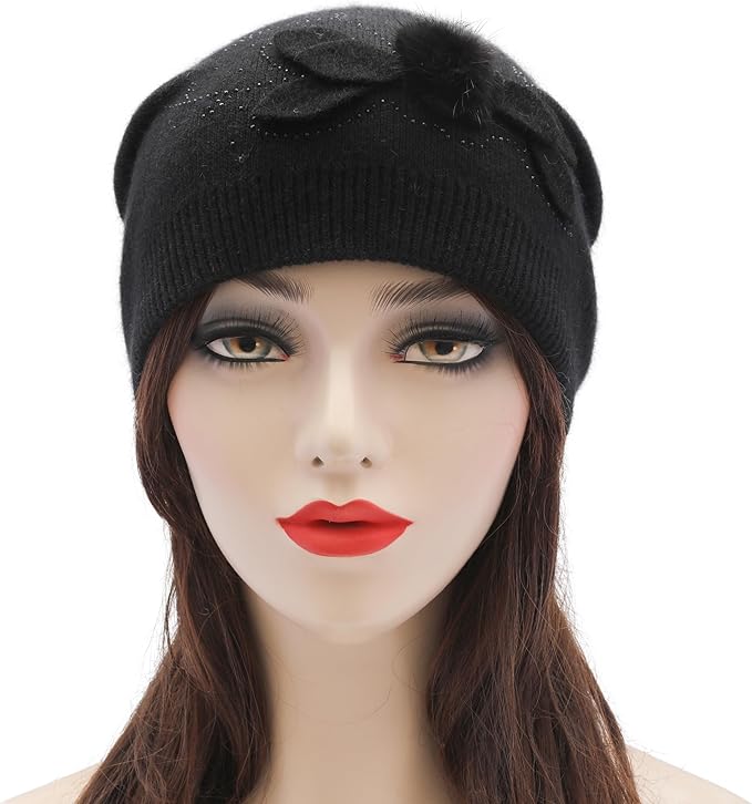 ZLYC Women Floral Slouchy Beanie Hat Double Layer Winter Knit Skull Cap