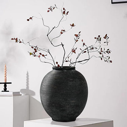 Black Round Ceramic Vase, 9.8 inch Large Textured Flower Vase,Minimalist Rustic Farmhouse Decor for Home, Living Room, Shelf, Table, Bathroom & Entryway Decoration (Black Bronze)