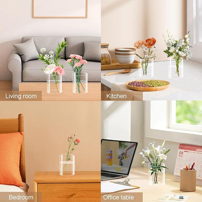 24 Pack Acrylic Vases, 4in Clear Acrylic Cylinder Plastic Flower Vase Bulk Small Plastic Vases for Centerpiece Office Wedding Decor