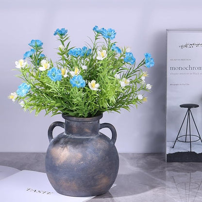 5.9in Rustic Ceramic Farmhouse Flower Small Vase, Black Terracotta Pottery Decorative Vases Distressed, Round Vases with Handles for Home Wabi Sabi Coffee Table Entryway Decor or Kitchen Utensils