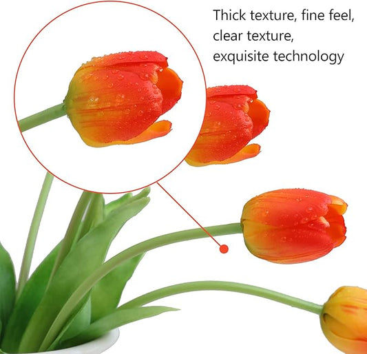 Artificial Flowers 20pcs Fake Tulips Real Touch, Faux Latex Tulips Flowers with Gift Box Soft Faux Tulips Bouquets Arrangements for Party Wedding Home Room Decoration(Orange)