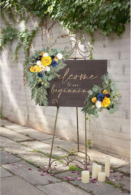 Faux Flower Swag Set of 2, Yellow Artificial Flowers Swags for Wedding Arch, Wedding Welcome Signs, Welcome Reception Ceremony Signs Decorations
