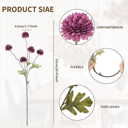 DuHouse 6pcs Artificial Flowers Faux Silk Pompon Mum,Silk Small Mini Chrysanthemum Ball with Stems for DIY Bouquets Centerpieces Vase Home Table Kitchen Decorations(Plum)