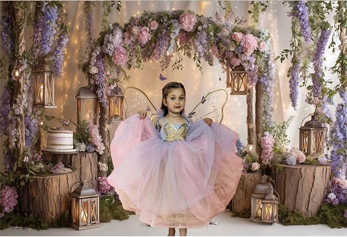 Baocicco Purple Flowers Wall Backdrop 7x5ft Rustic Style Wooden Arch Door Butterfly Background Photography Rural Wedding Baby Shower Birthday Party Banner Supplies Anniversary Decorations Props