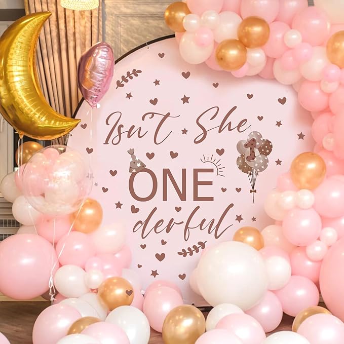 Isn't She Onederful Decals 1st Birthday Party Theme Sign Backdrop Sticker Arch Decal First Birthday Decorations for Girls Photography Background Baby Girls Vinyl Stickers for Party Supplies Gift Decor