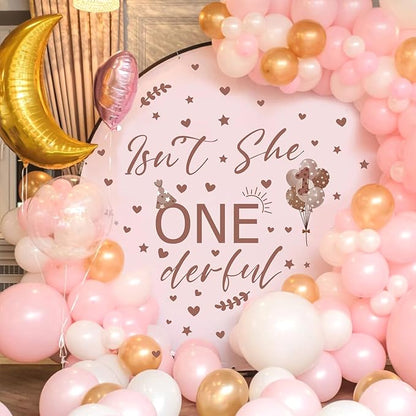 Isn't She Onederful Decals 1st Birthday Party Theme Sign Backdrop Sticker Arch Decal First Birthday Decorations for Girls Photography Background Baby Girls Vinyl Stickers for Party Supplies Gift Decor