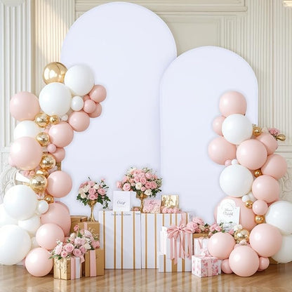 White Arch Backdrop Covers - 7.2FT, 6FT Spandex Fitted Wedding Arch Stand Covers Round Top Chiara Stretchy Arch Backdrop Cover for Christmas Wedding Birthday Party Decoration