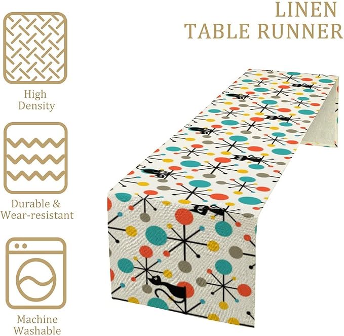 Mid Century Modern Black Cat Table Runner,Table Runners for Kitchen Dining Modern Tables Decor Decoration for Kitchen Family Dinner Table Holiday Party Farmhouse 13 x 60 Inch