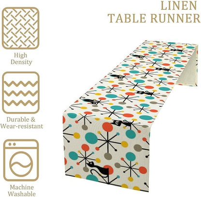 Mid Century Modern Black Cat Table Runner,Table Runners for Kitchen Dining Modern Tables Decor Decoration for Kitchen Family Dinner Table Holiday Party Farmhouse 13 x 60 Inch