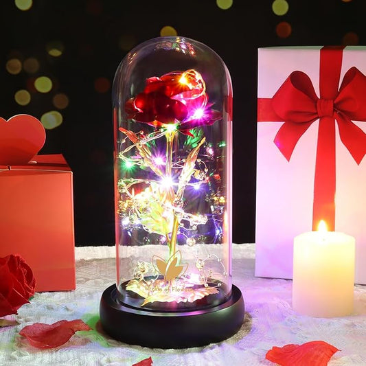 Christmas Women Gifts Birthday Gifts for Women Flowers for Delivery,Galaxy Artificial Flower with 2 Light Modes Light Up Rose in Glass Dome,Colorful Glass Rose,Birthday Wedding Anniversary Xmas Gift