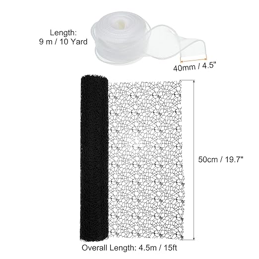 PATIKIL Flower Wrapping Mesh Paper, 15ft Floral Bouquet Craft Packaging Hollow Net Yarn with Ribbon for Flowers Gift Packaging, Black