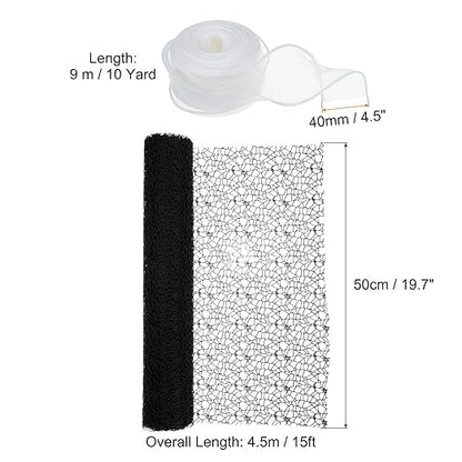 PATIKIL Flower Wrapping Mesh Paper, 15ft Floral Bouquet Craft Packaging Hollow Net Yarn with Ribbon for Flowers Gift Packaging, Black