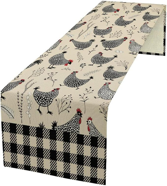 Farmhouse Rooster Table Runner Vintage Farm Funny Chicken Flower Dinner Runner for Country Farmhouse Home Kitchen Dinner Table Holiday Party Decoration 13x120in