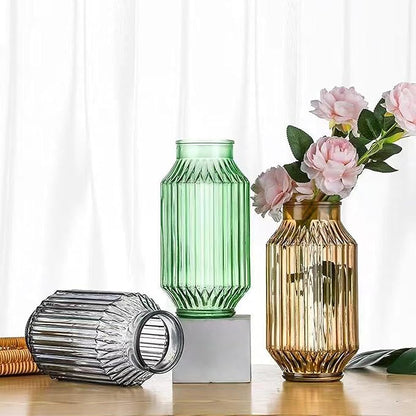 Flower Vase,Glass Vase,9.2 inch,Vintage Clear Ribbed Glass Vase for Home Decor,Bookshelf,Dinner Table,Indoor Office Desktop,Meeting Room,Home Christmas Day Decoration