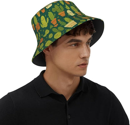 Cute Potted Cactus Bucket Hat Novelty Sun Hats Trendy Fisherman Cap for Men and Women