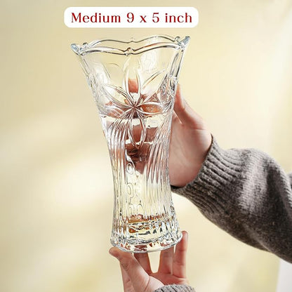 kanpura 9 Inch Glass Vases for Flowers Thickened 2.3 lb Large Flower Vase for Christma Tables Centerpieces Clear Rose Vases for Wedding Reception, Home Decor, Housewarming Gift(Heavy Duty)