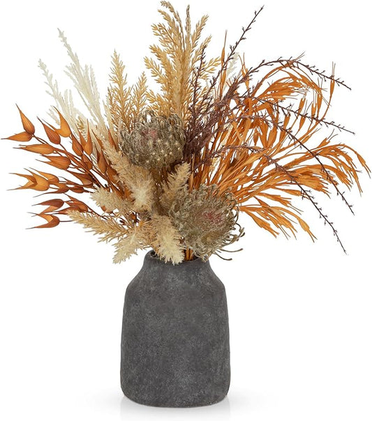 Hollyone Faux Fall Pampas Grass Decor with Vase, Artificial Pampas Grass Flowers Bouquet Plant in Ceramic Vase Fluffy Boho Home Fall Decor Fake Pompass Pompous Grass Autumn Floral Arrangement