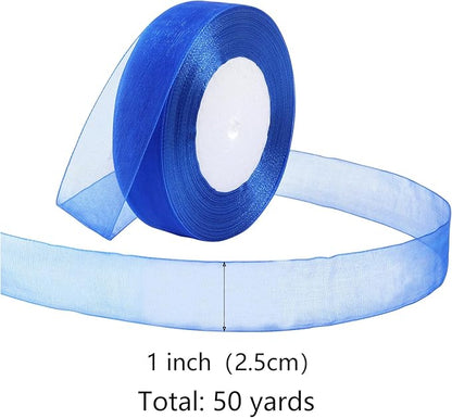 Royal Blue Ribbon for Gift Wrapping 1 inch Sheer Organza Ribbon for Flower Bouquet Tulle Thin Chiffon Ribbons for Wedding Invitations Presents Decorations Crafts 50 Yards