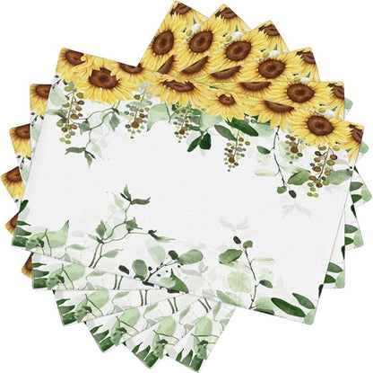 Sunflower Placemats Set of 6,Spring Summer Yellow Floral Flowers Rustic Vintage Dining Table Place Mats, Kitchen Decor Home Decoration 6 PCS, Style-13