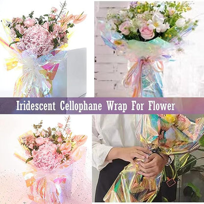 CMFYHM Iridescent Cellophane Wrap Roll I 34 In X 50 Ft I Rainbow Cellophane Roll, Rainbow Wrapping For Baskets,Gifts, Treats,Birthday Wedding Floral, Party Arts Crafts Decoration