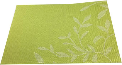 Gugrida Place Mats PVC Set of 6, Table Placemats Set of 6 PVC Woven Vinyl Place Mats Table Mats Natural Color (6 pcs, Green Leaves)