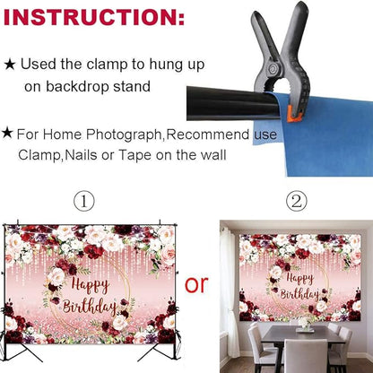 Sensfun Floral Happy Birthday Backdrop Burgundy Flowers Rose Gold Glitter Bokeh Spots Photo Background Vinyl Women Birthday Party Cake Table Decorations Photoshoot Banner (10x6.5ft)
