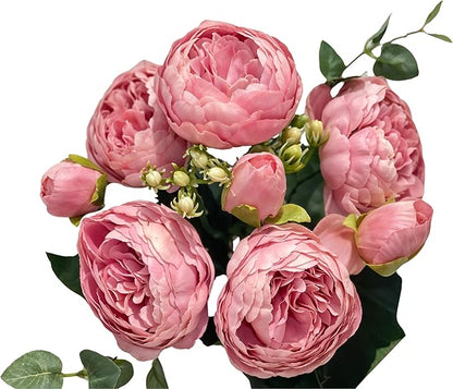 Artificial Peony Stems in Variety of Colors - Silk Faux Floral Home Decor (Sweet Pink)