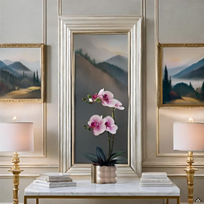 Artificial Orchids in Vase, Purple and White, 14 in Height, Home Decor Orchid Artificial Flowers