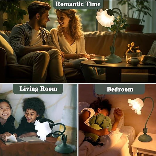 2Pack Flower Table Lamp, 3 Level Brightness Vintage Flower Reading Light with E26 Bulb, Cute Desk Lamp Bedside Lamps Lily Lamps for Nightstands Living Room Bedroom Ambient Lighting Home Decor