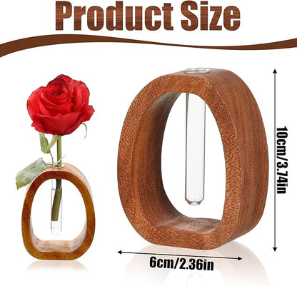 Solid Wood Frame Glass Test Tube Vase Desk Hydroponic Plant Modern Wooden Glass Test Tube Vase Walnut Wood Terrarium Planter Desk Plant Decor Boho Plant Stand for Hydroponics Walnut Enhances Home