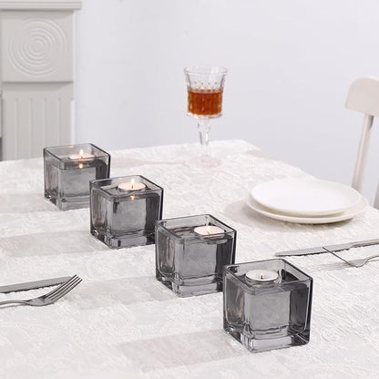 Square Flower Vases Set of 9, 3"x 3"x 3" Glass Vases for Centerpieces, Grey Vase for Flowers, Small Vase for Wedding, Party, Home Office Decoration