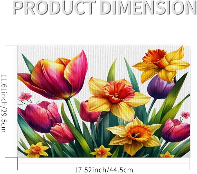 Spring Beautiful Flower Placemats Set of 6 PVC Vinyl Non Slip Table Mats Waterproof Heat Resistant Place Mats Washable Wipeable Dining Table Mat for Kitchen Party Indoor Outdoor Decorative