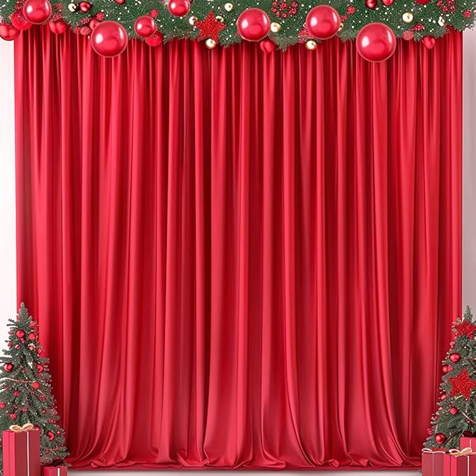 30x10ft Wrinkle Free Red Backdrop Curtain for Parties Soft Fabric Drapes Wedding Red Curtain Backdrop for Birthday Party Decorations Background for Photography 5x10ft, 6 Panels