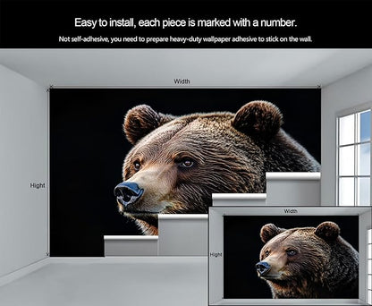 Brown Bear Wall Mural, Bear 3D Wall Murals, Wild Animal Wallpaper Mural, for Living Room Bedroom Large Wallpaper Indoor Decor 118" W x 82.6 "H