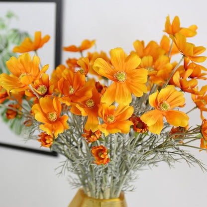 6 Pcs Artificial Calliopsis Flowers Fake Silk Flower Table Kitchen Home Garden Party Wedding Decoration Approx 24'' High Warm Autumn Orange No Vase