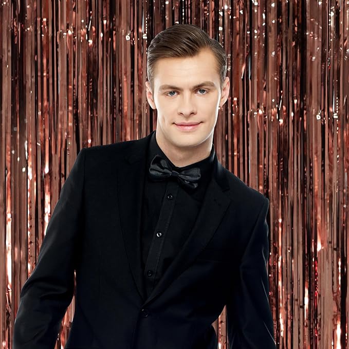 3 Pack 3.3 x 8.2 ft Brown Foil Fringe Backdrop Curtains, Tinsel Streamers Party Decorations, Fringe Backdrop, Door Shimmer for Thanksgiving Day or Birthday Party