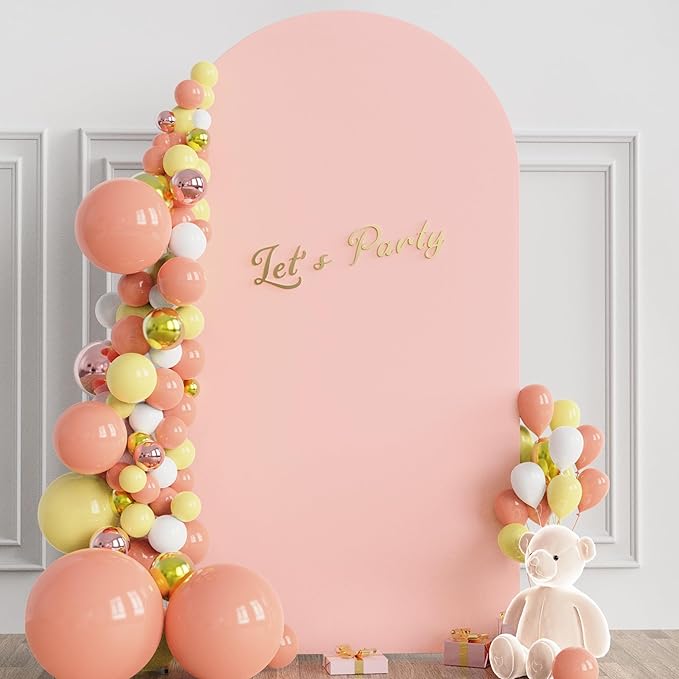 Wokceer 7.2FT Wedding Arch Stand Spandex Fitted Arch Covers Round Top Chiara Arch Backdrop for Birthday Party Ceremony Banquet Decoration Pale Pink
