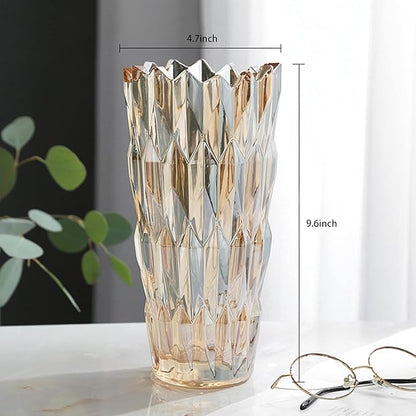 9.6" High Amber Glass Flower Vase for Home Decor, Dining Wedding Table Office Holiday Party Centerpiece Decoration