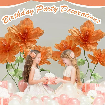 Giant Artificial Paper Flowers Decorations, Huge Realistic Faux Flower Large Wedding Reception Backdrop Home Office Indoor Outdoor Event Party Banquet Background Decor Photographic Props, Orange
