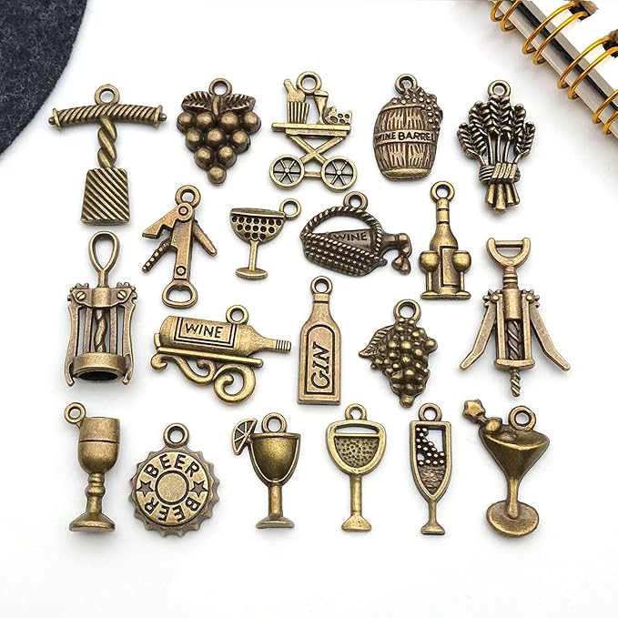 WOCRAFT 60pcs Antique Bronze Wine Bracelet Charms for Jewelry Making Sets DIY Necklace Bracelet Keychain Crafting Charms Kit Craft Supplies (SN871)