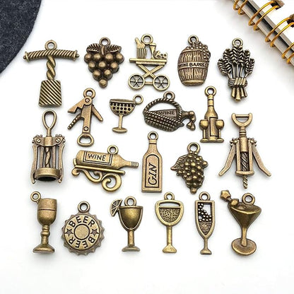 WOCRAFT 60pcs Antique Bronze Wine Bracelet Charms for Jewelry Making Sets DIY Necklace Bracelet Keychain Crafting Charms Kit Craft Supplies (SN871)