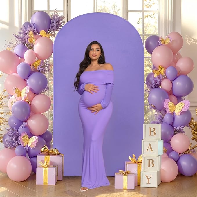6FT Lavender Arch Backdrop Cover - Polyester Fitted Wedding Arch Stand Covers Round Top Chiara Arch Backdrop Cover for Birthday Party Banquet Photo Background Decoration