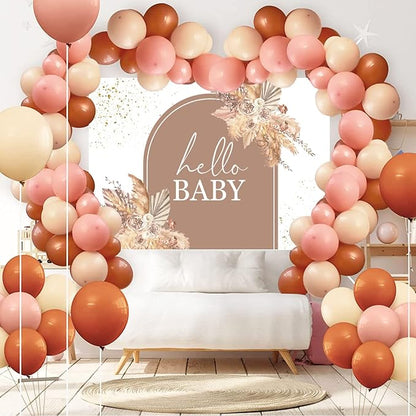 InMemory Boho Baby Shower Backdrop Decorations for Girl Pampas Floral Arch Hello Oh Baby Backdrops Banner Sign Photography Background for Girls Bohemian Baby Shower Party Decor Photo Booth Props 8x6ft