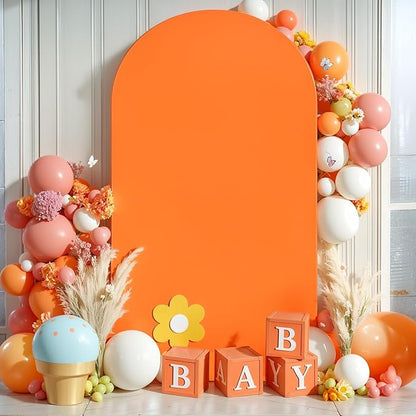 6.6FT Orange Arch Backdrop Cover - Polyester Fitted Wedding Arch Stand Covers Round Top Chiara Arch Backdrop Cover for Birthday Party Banquet Photo Background Decoration